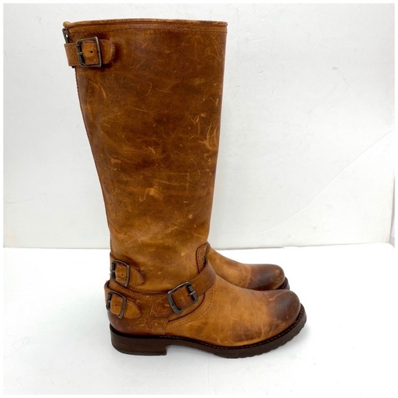 Frye Veronica Buckled Strap Back Zip High Top Riding Boot in Whiskey Tan - Picture 5 of 9